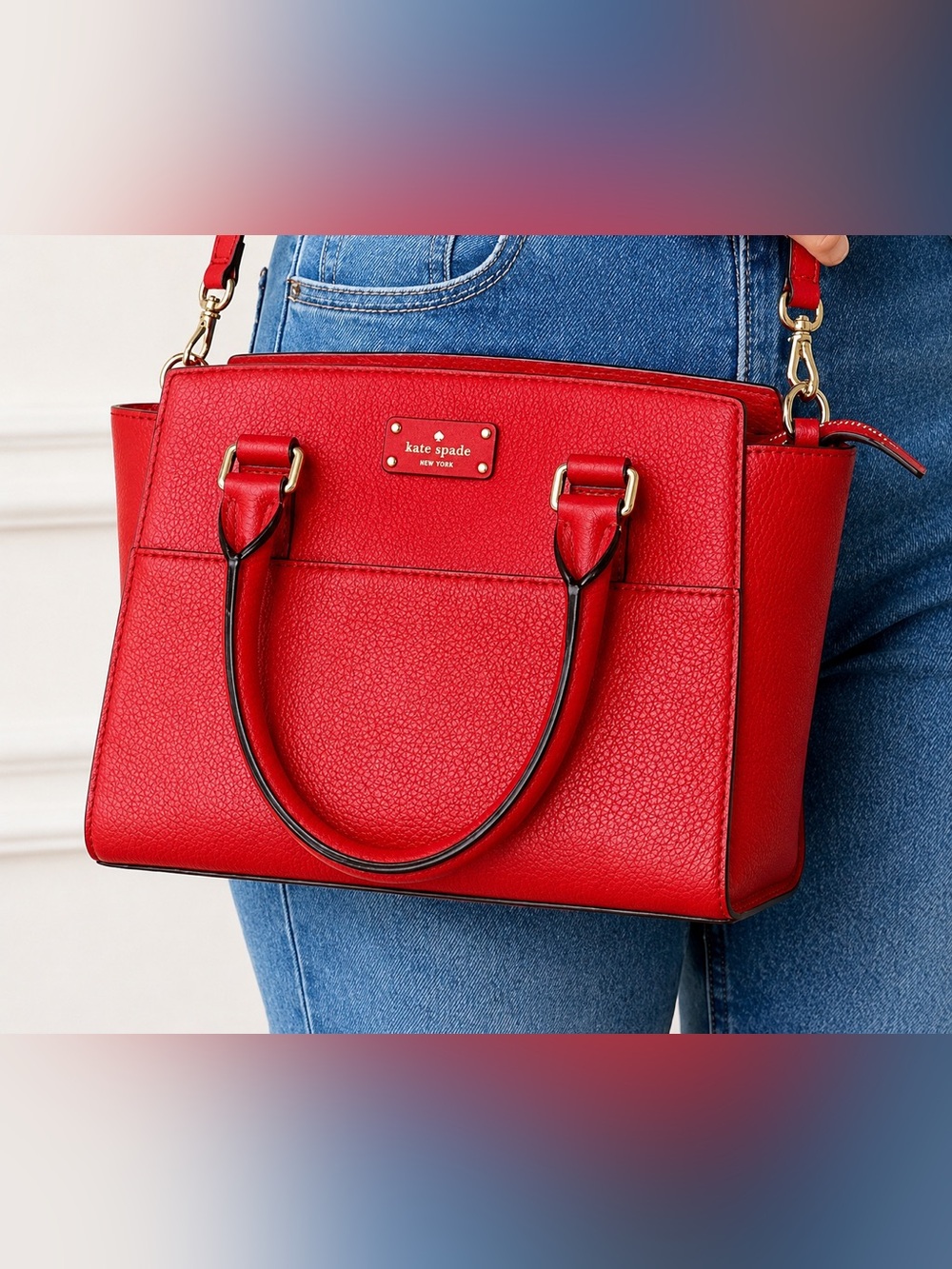 Kate Spade Grove Street Lana Satchel Red Pebbled Leather Crossbody